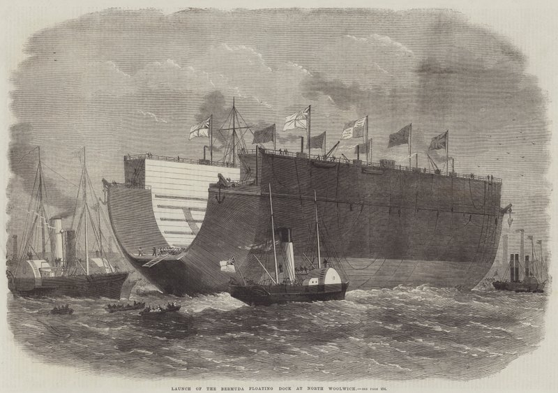 Lancering van het Bermuda Drijvende Dok in North Woolwich door Edwin Weedon