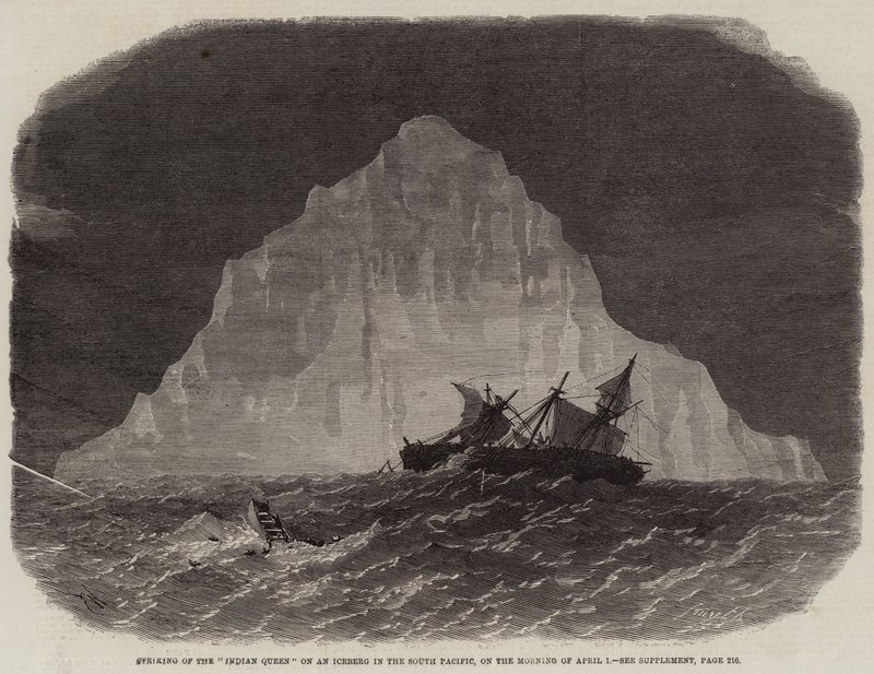 Het slaan van de Indian Queen op een ijsberg in de Zuidelijke Stille Oceaan, op de ochtend van 1 april door Edwin Weedon