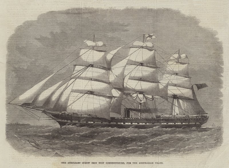 Het hulpschroefijzeren schip Somersetshire, voor de Australische handel door Edwin Weedon