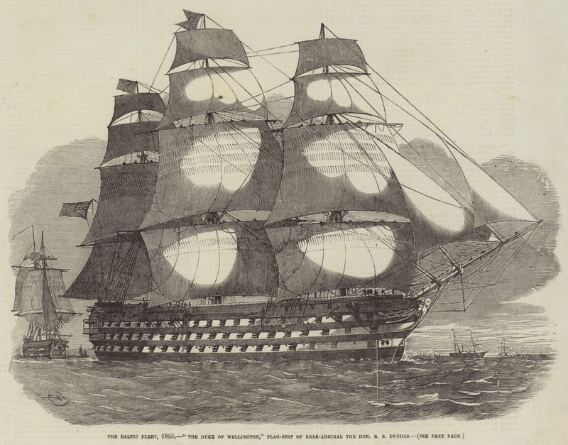 De Baltische Vloot, 1855, De Hertog van Wellington, Vlaggenschip van Schout-bij-Nacht de Eerwaarde R.S. Dundas door Edwin Weedon