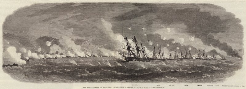 Het bombardement van Kagosima, Japan 1863 door Edwin Weedon