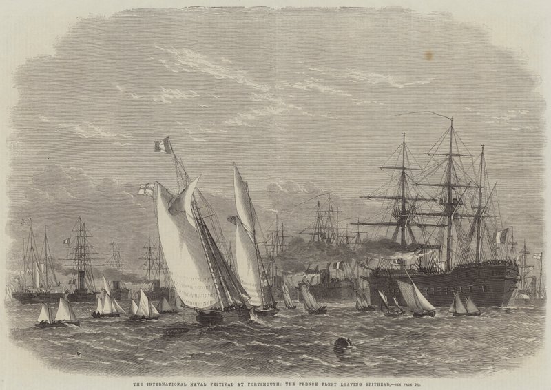 Het Internationale Marinefestival in Portsmouth, de Franse vloot vertrekt uit Spithead door Edwin Weedon