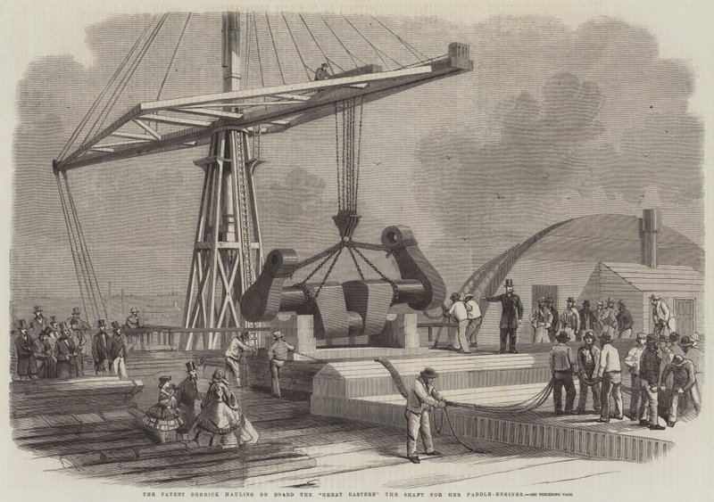 De Patent Derrick die de as voor haar peddelmotoren aan boord van de Great Eastern haalt door Edwin Weedon