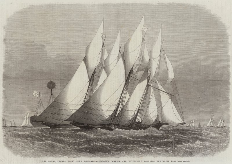 De Royal Thames Yacht Club Schooner-Match, de Cambria en Witchcraft ronden de Mouse Light door Edwin Weedon