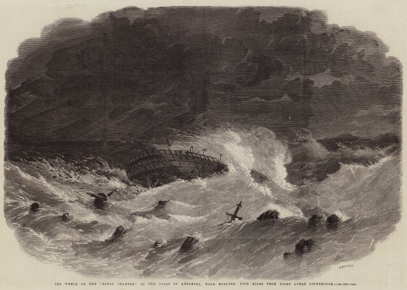 Het wrak van de Royal Charter aan de kust van Anglesea, nabij Moelfre vijf mijl van de Point Lynas vuurtoren door Edwin Weedon