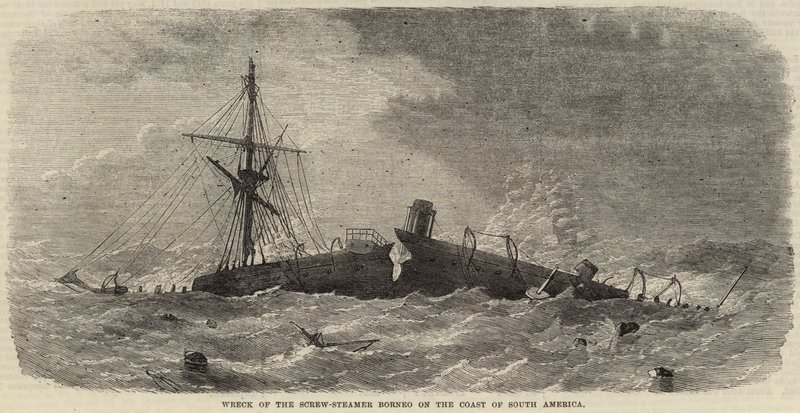 Wrak van de schroefstoomboot Borneo aan de kust van Zuid-Amerika door Edwin Weedon