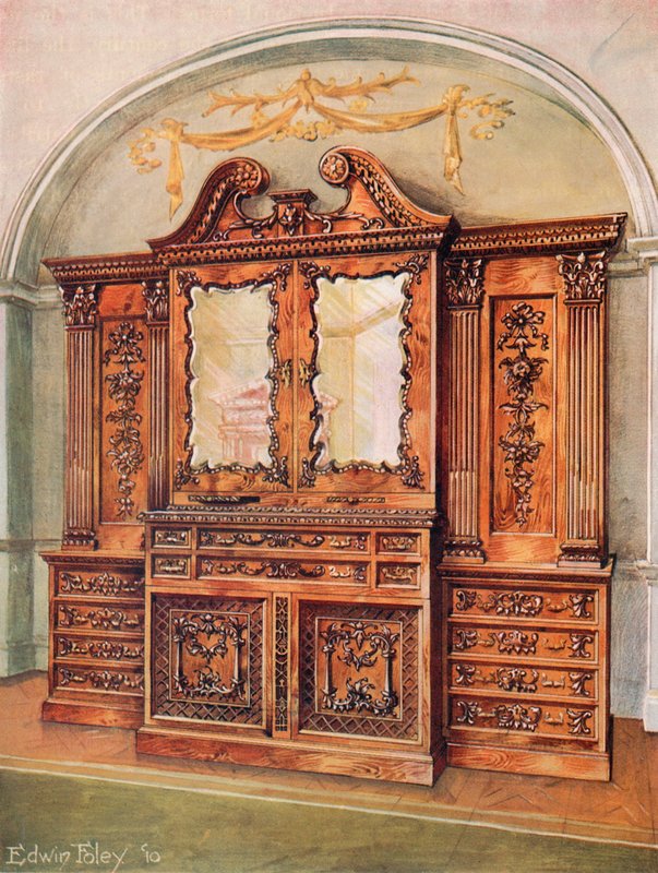 Gesneden gesloten mahonie boekenkast - Stijl van Chippendale - Franse invloed door Edwin John Foley