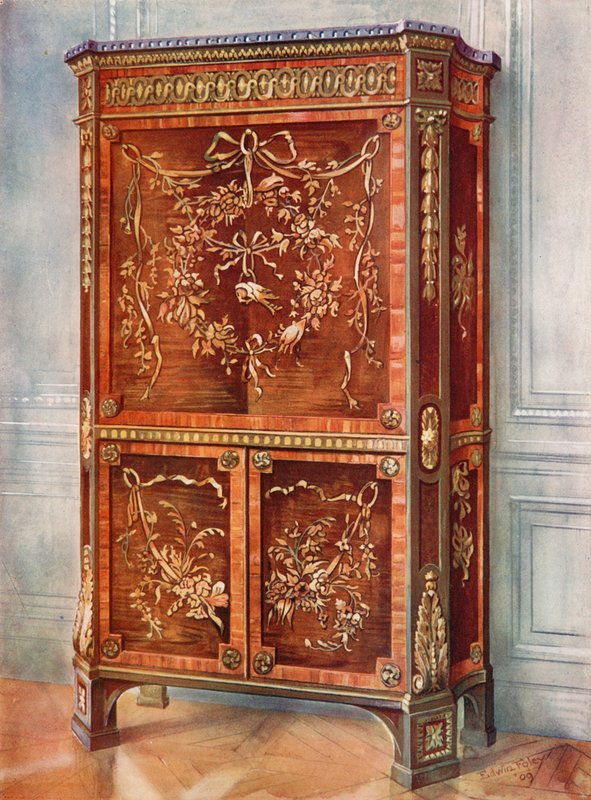Ingelegd Ormolu-Gemonteerd Staand Secretaire van Esdoorn, Tulp, Koningshout, Hulst en Andere Houtsoorten--Natuurlijk en Gekleurd door Edwin John Foley