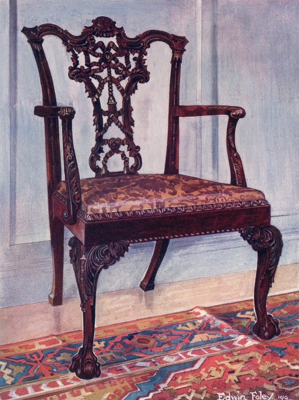 Mahoniehouten armstoel--stijl van Chippendale door Edwin John Foley