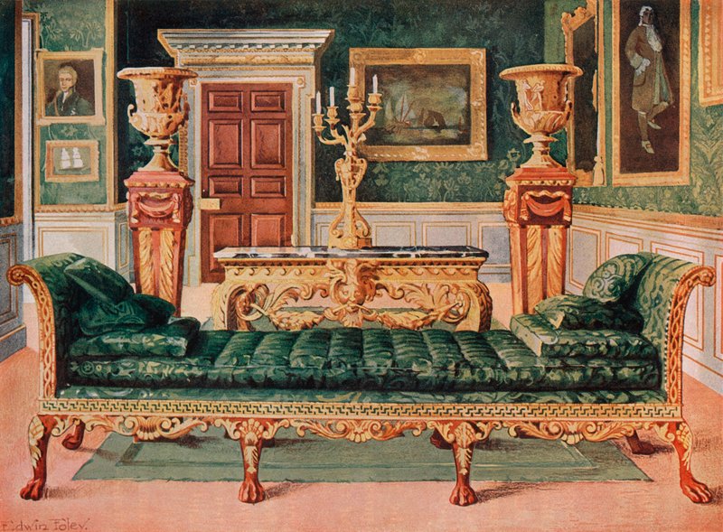 Mahoniehouten en vergulde Georgische suite in de galerij en groene salon van Longford Castle door Edwin John Foley
