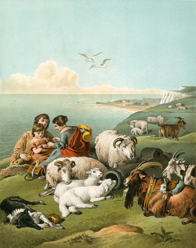 Kinderen spelen met schapen en geiten op witte kliffen door Edwin Landseer