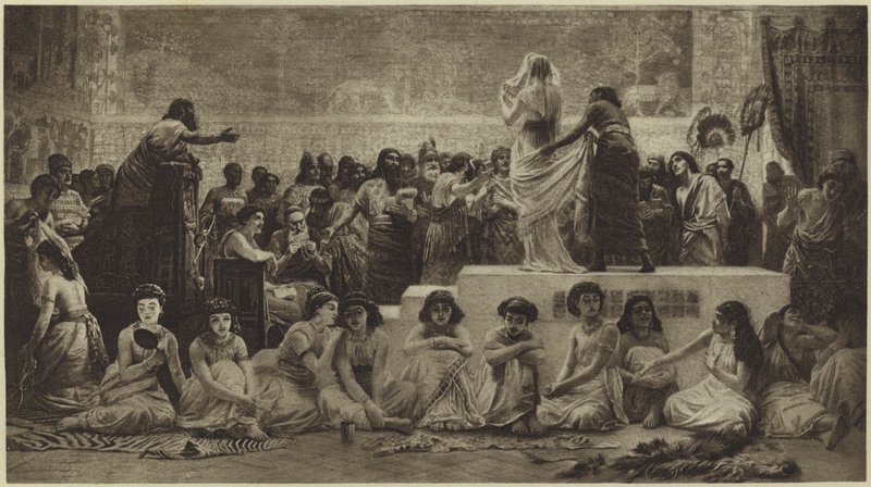 De Babylonische huwelijksmarkt (fotogravure) door Edwin Longsden Long
