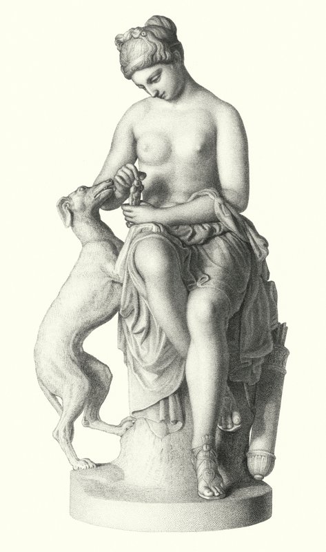 De jageres (gravure) door Edwin Roffe