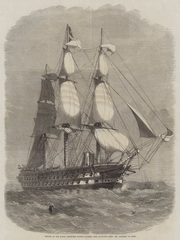Cruise van Zijne Koninklijke Hoogheid Prins Alfred, Hare Majesteits Schip St George, 90 kanonnen door Edwin Weedon