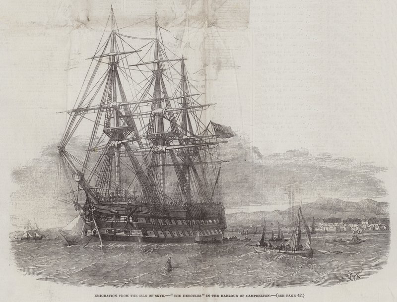 Emigratie van het eiland Skye, De Hercules in de haven van Campbelton door Edwin Weedon
