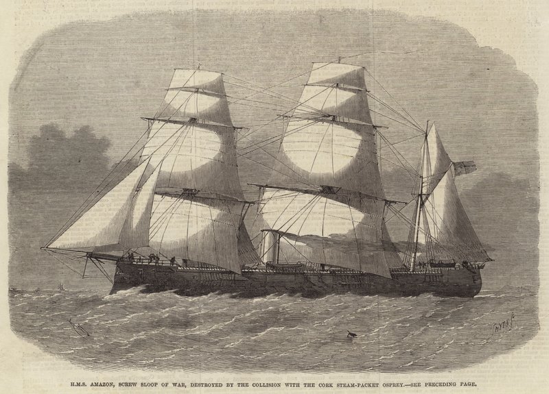 HMS Amazon, Schroefkorvet, vernietigd door de botsing met de Cork Stoomboot Osprey door Edwin Weedon
