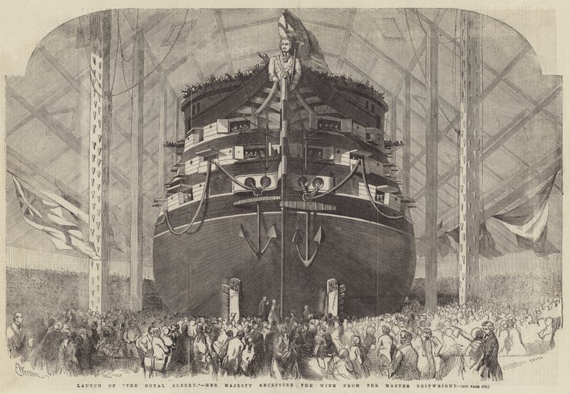 Te Water Laten van De Royal Albert, Hare Majesteit ontvangt de Wijn van de Meester Scheepsbouwer door Edwin Weedon