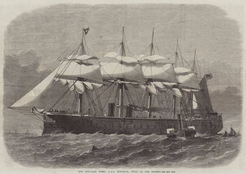 Onze gepantserde vloot, HMS Minotaur, gebouwd aan de Theems door Edwin Weedon