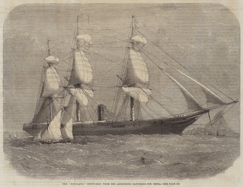 De Himalaya troepenschip, met de Armstrong-batterijen voor China door Edwin Weedon