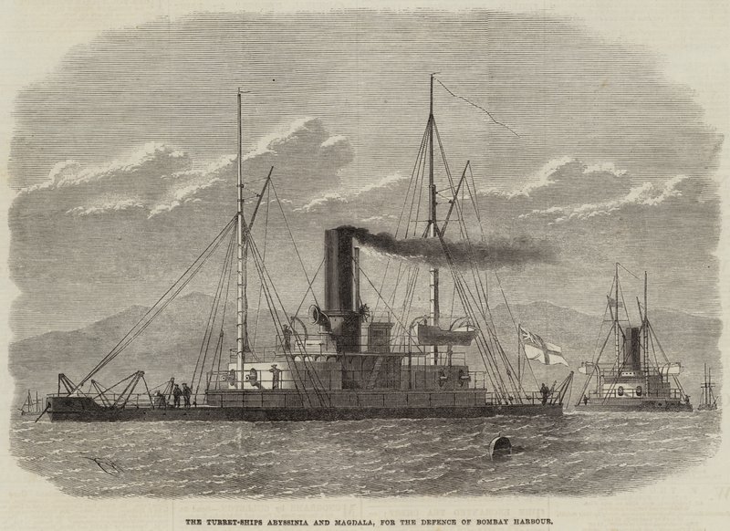 De torenschepen Abyssinia en Magdala, voor de verdediging van de haven van Bombay door Edwin Weedon