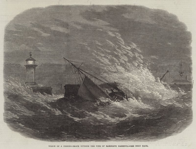 Wrak van een vissersboot buiten de pier van Ramsgate Harbour door Edwin Weedon