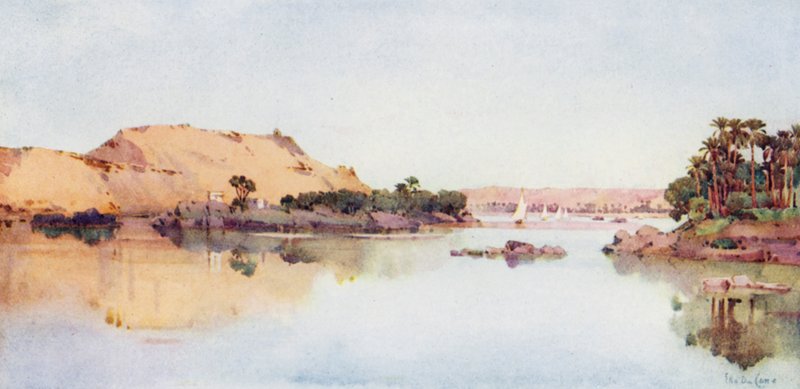 Het eiland van de Sirdar en het graf van de Arabische Sheikh vanaf Elephantine door Ella Du Cane