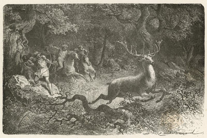 De jacht in de bronstijd door Emile Antoine Bayard