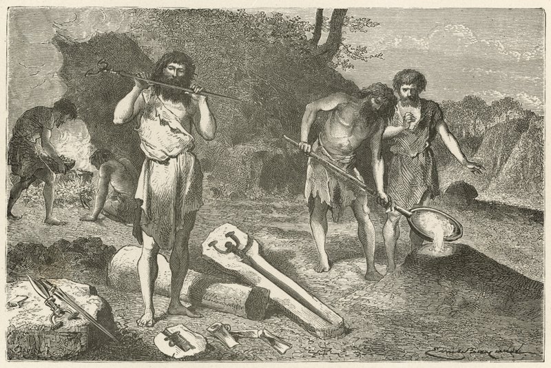Een atelier van een vormer in de bronstijd door Emile Antoine Bayard