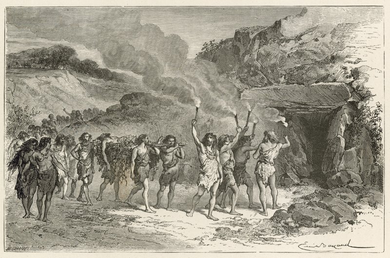 Een begrafenisceremonie in de tijd van het rendier door Emile Antoine Bayard