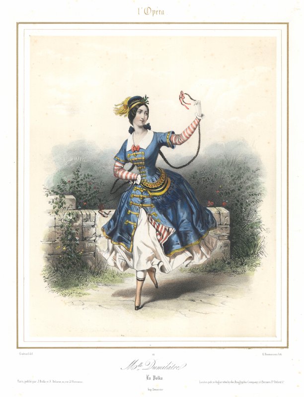 Franse balletdanseres Adele Dumilatre dansend in de Opera van Parijs, ca. 1840 door Emile Desmaisons