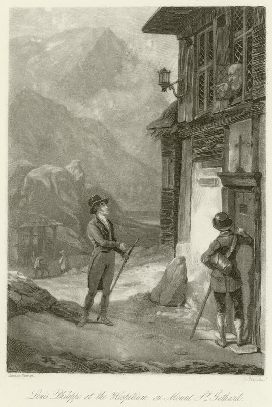 Louis Philippe bij het Hospitium op de Sint-Gotthardpas door Emile Jean Horace Vernet