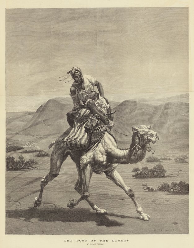 De post van de woestijn door Emile Jean Horace Vernet