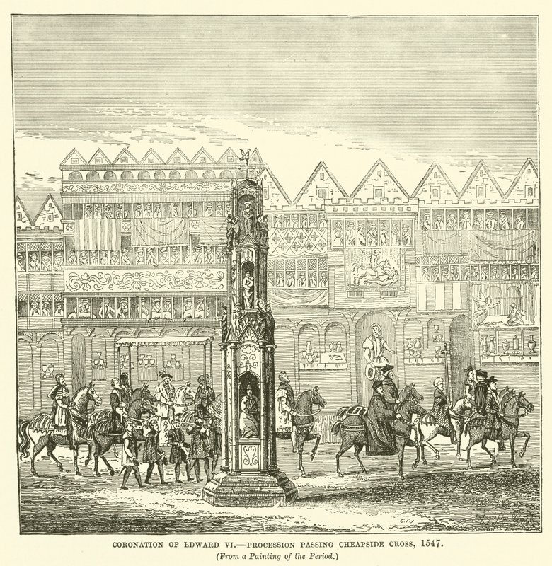 Kroning van Edward VI, Processie langs Cheapside Cross, 1547 door English School