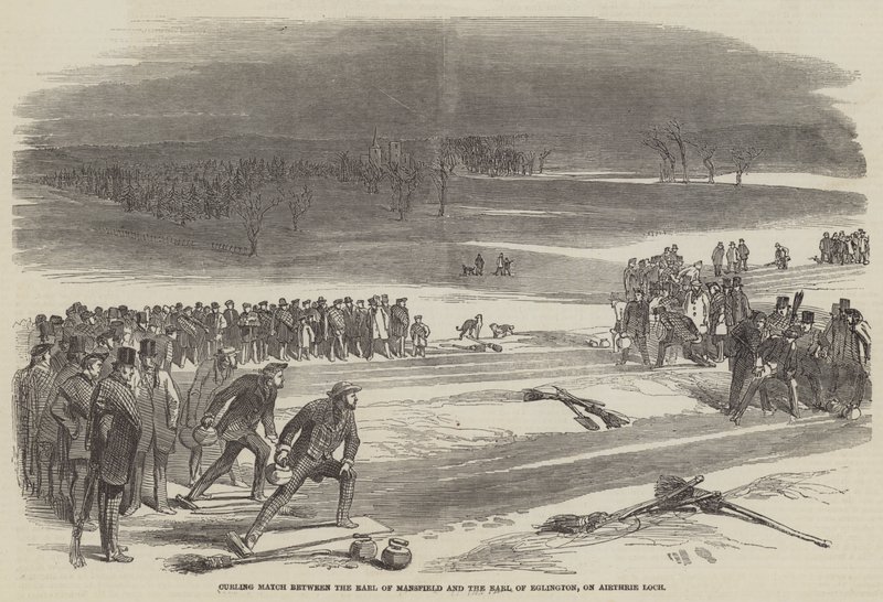 Curlingwedstrijd tussen de Graaf van Mansfield en de Graaf van Eglington, op Airthrie Loch door English School