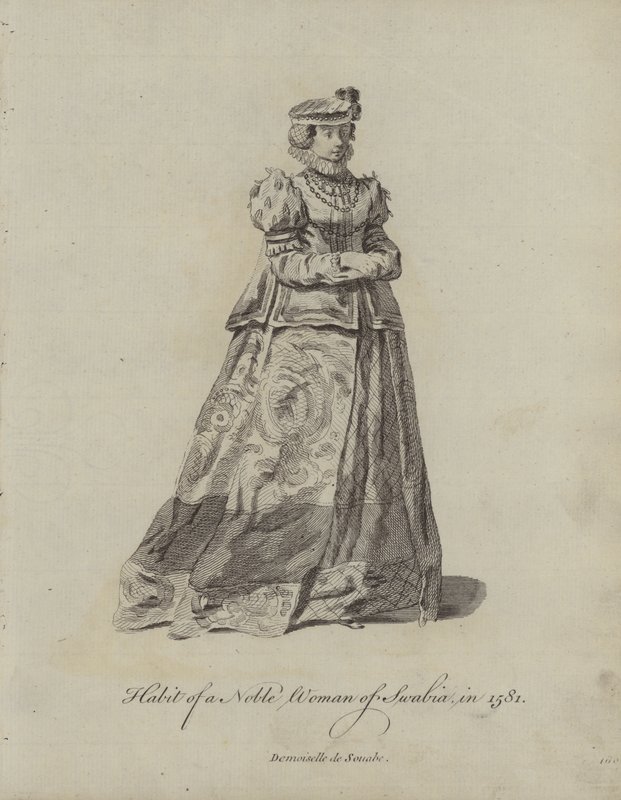 Kleding van een Adellijke Vrouw van Zwaben in 1581 door English School
