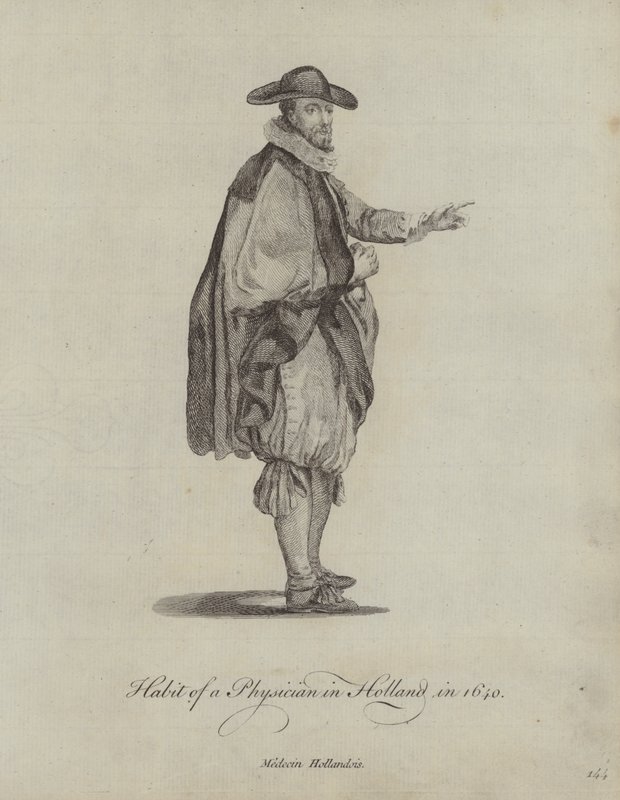 Kleding van een arts in Holland in 1640 door English School