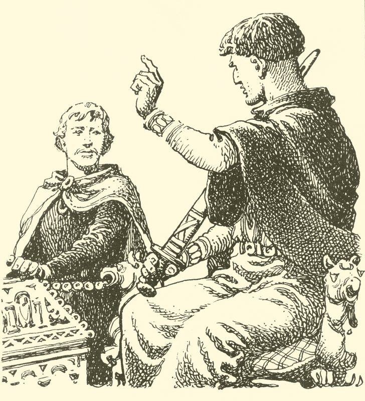 Harold, als gevangene van Willem Hertog van Normandië, werd gedwongen een plechtige belofte te doen om Willems vazal te zijn door English School