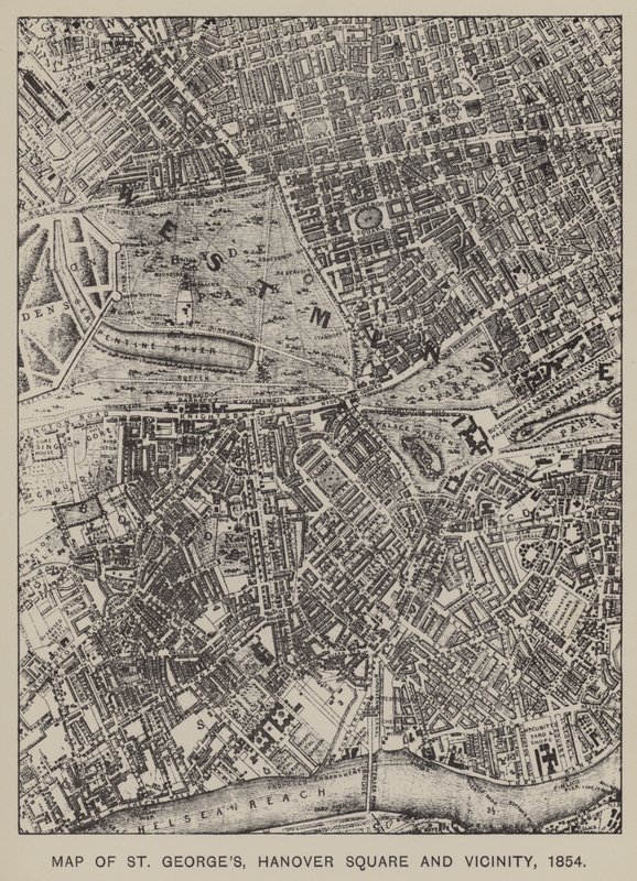 Kaart van St. Georges, Hanover Square en Omgeving, 1854 door English School