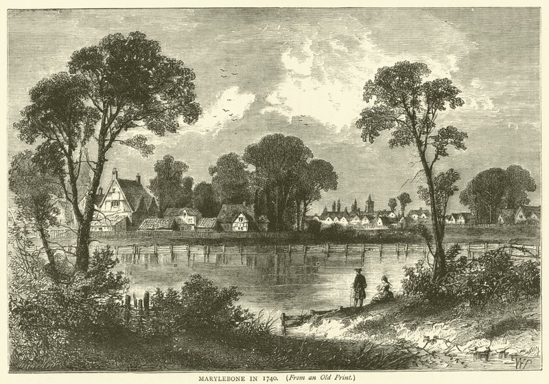 Marylebone in 1740, van een oude prent door English School