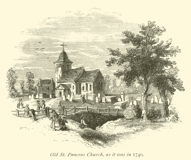 Oude St Pancras Kerk, zoals het was in 1740 door English School