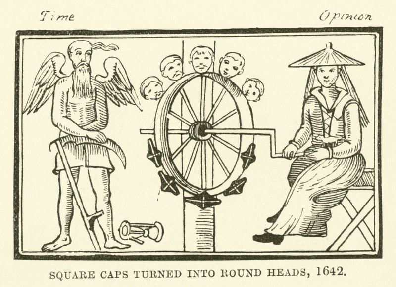 Vierkante petten omgezet in ronde hoofden, 1642 door English School