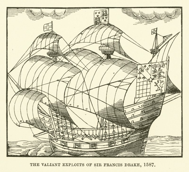 De dappere heldendaden van Sir Francis Drake, 1587 door English School