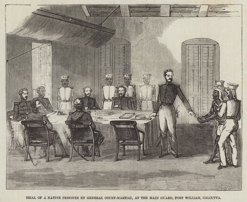 Proces van een Inheemse Gevangene door de Krijgsraad, in de Main Guard, Fort William, Calcutta door English School