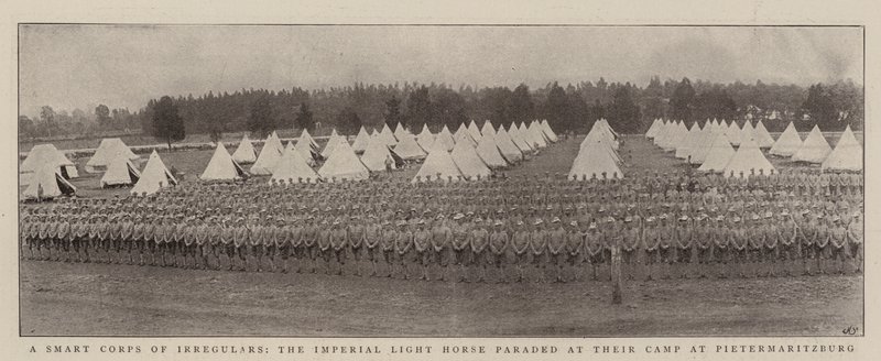Een Slim Korps van Ongeregelden, het Imperial Light Horse op Parade in hun Kamp in Pietermaritzburg door English Photographer