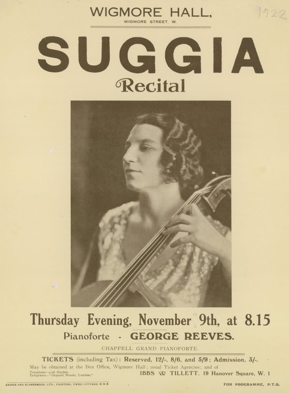 Advertentie voor een Suggia recital in Wigmore Hall door English Photographer
