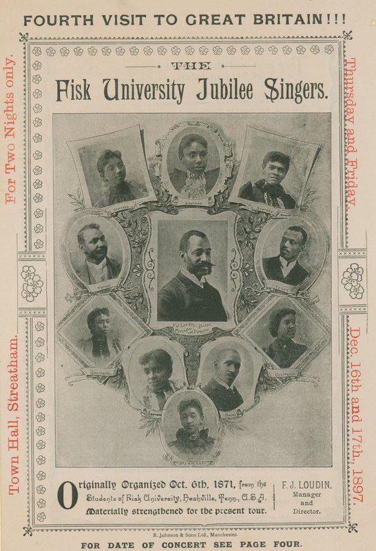 Advertentie voor een optreden van The Fisk University Jubilee Singers door English Photographer