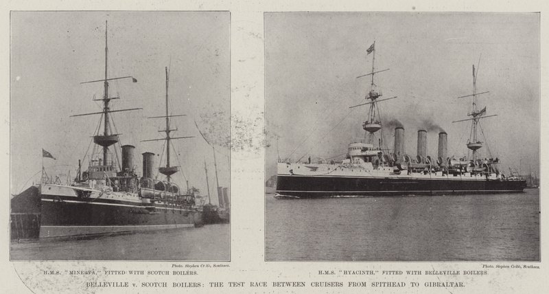 Belleville versus Scotch Boilers, de Testwedstrijd tussen Kruisers van Spithead naar Gibraltar door English Photographer