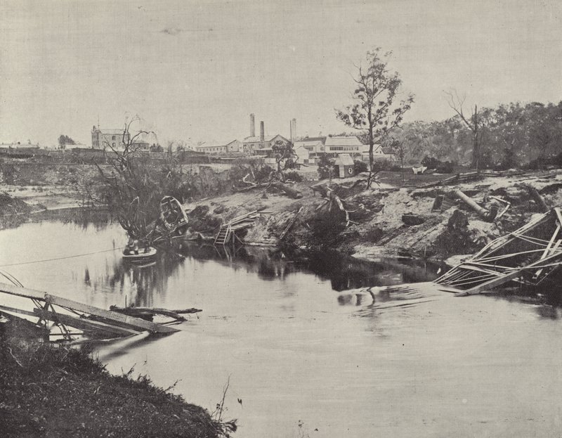 Burnley Brug, over de Yarra, na de Overstromingen van juli 1891 door English Photographer
