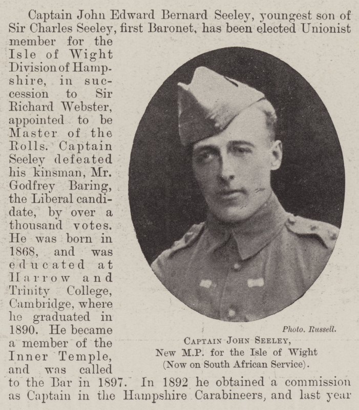 Kapitein John Seeley, Nieuw parlementslid voor het Isle of Wight, nu in Zuid-Afrikaanse dienst door English Photographer