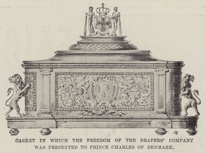 Kist waarin de vrijheid van de Drapers Company werd gepresenteerd aan prins Charles van Denemarken door English Photographer